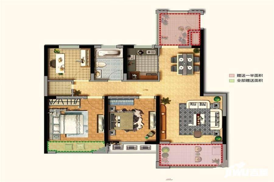 奥特莱斯广场3室2厅1卫98㎡户型图