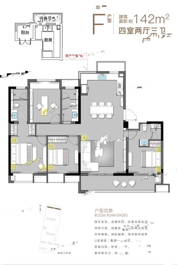 中旅名门府4室2厅3卫142㎡户型图