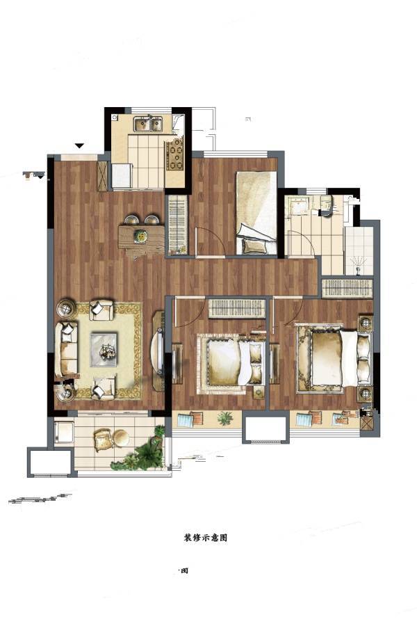 建发泱誉3室2厅1卫96㎡户型图