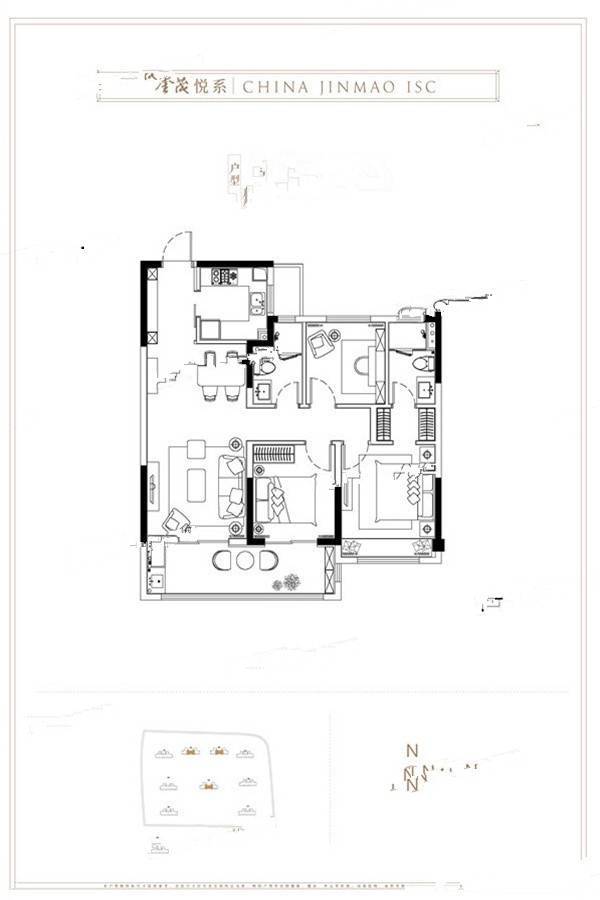 金茂智慧科学城3室2厅2卫111㎡户型图