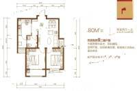 三中北地块2室2厅1卫80㎡户型图