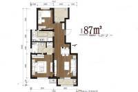 峰山水库周边地块起步区2室2厅1卫87㎡户型图