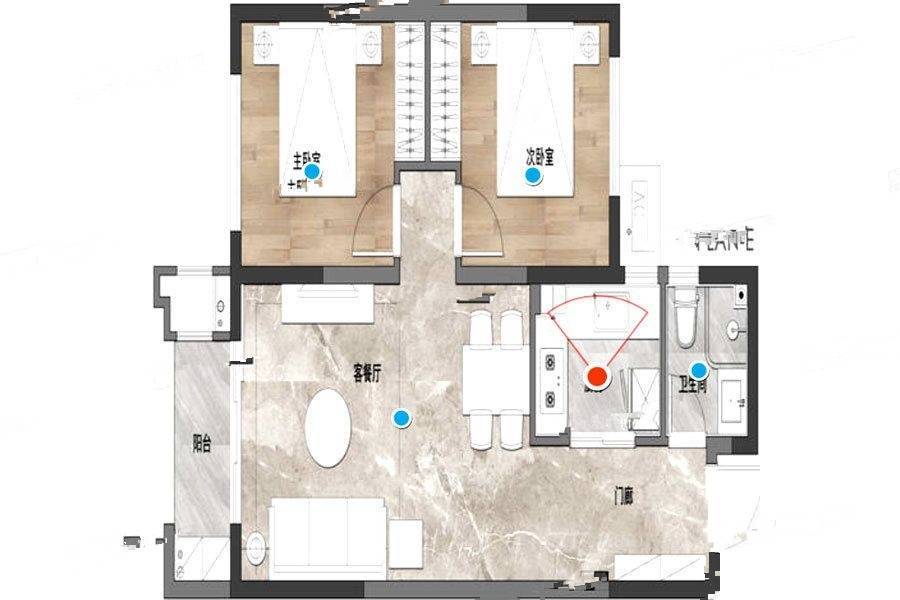 佰和锦园2室2厅1卫77㎡户型图