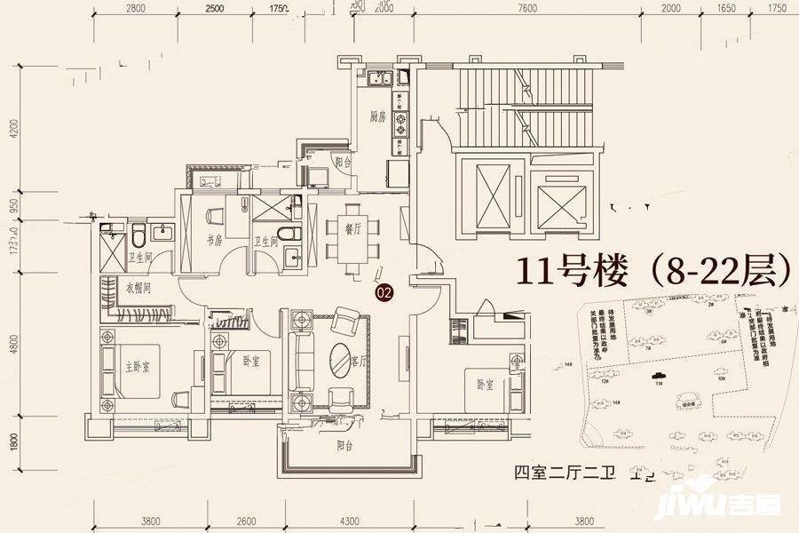 蓬莱海上帝景4室2厅2卫152.2㎡户型图