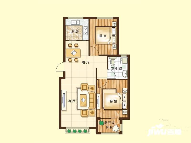 紫金世家2室2厅1卫81㎡户型图