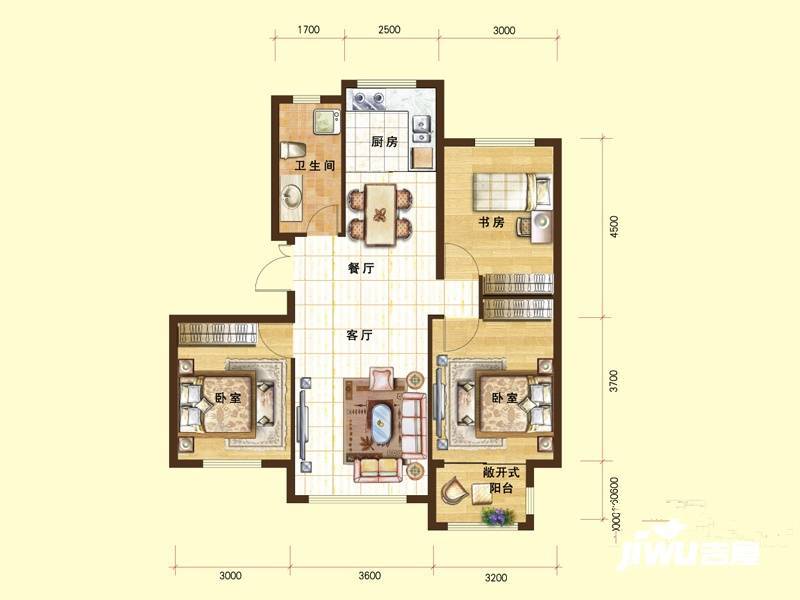 紫金世家3室2厅1卫99㎡户型图