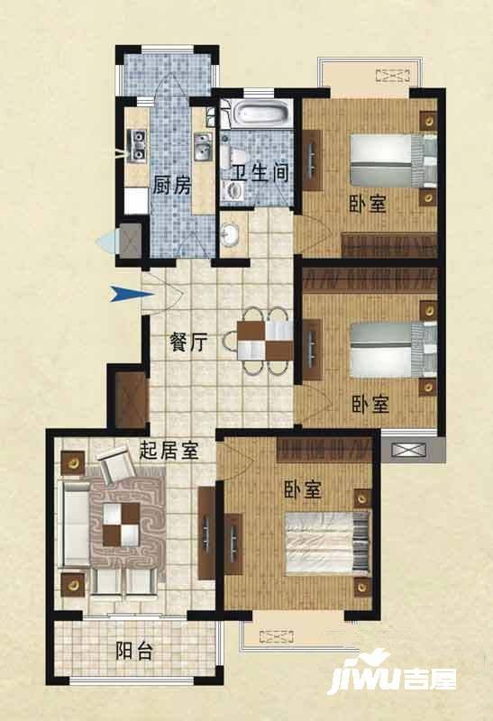 海景苑3室2厅1卫109.3㎡户型图