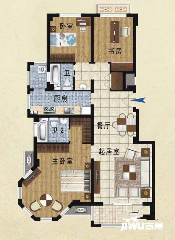 海景苑3室2厅2卫116.2㎡户型图