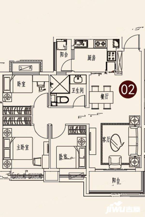 蓬莱海上帝景3室2厅1卫107.7㎡户型图