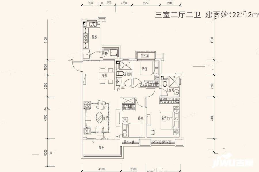 蓬莱海上帝景3室2厅2卫132.1㎡户型图