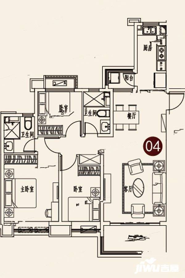 蓬莱海上帝景3室2厅2卫132.1㎡户型图