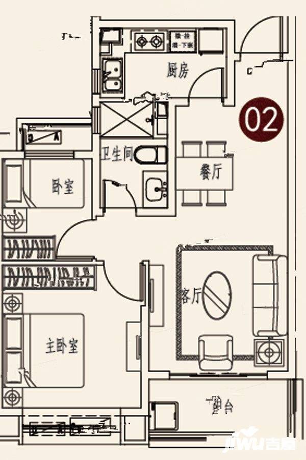 蓬莱海上帝景2室2厅1卫84.5㎡户型图