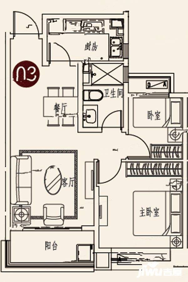 蓬莱海上帝景2室2厅1卫84.5㎡户型图