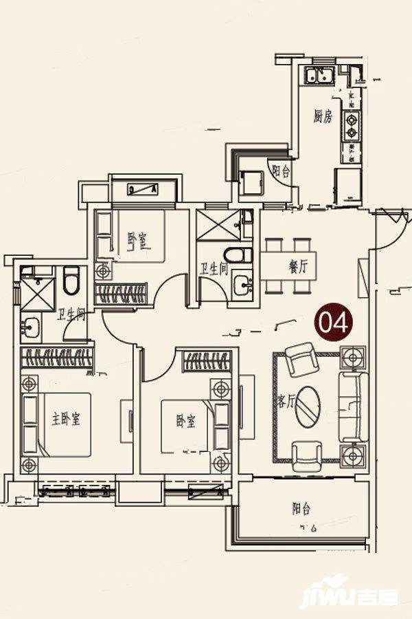 蓬莱海上帝景3室2厅2卫126㎡户型图