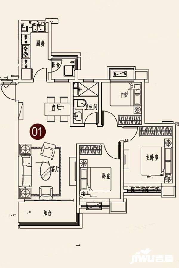 蓬莱海上帝景3室2厅1卫112.9㎡户型图