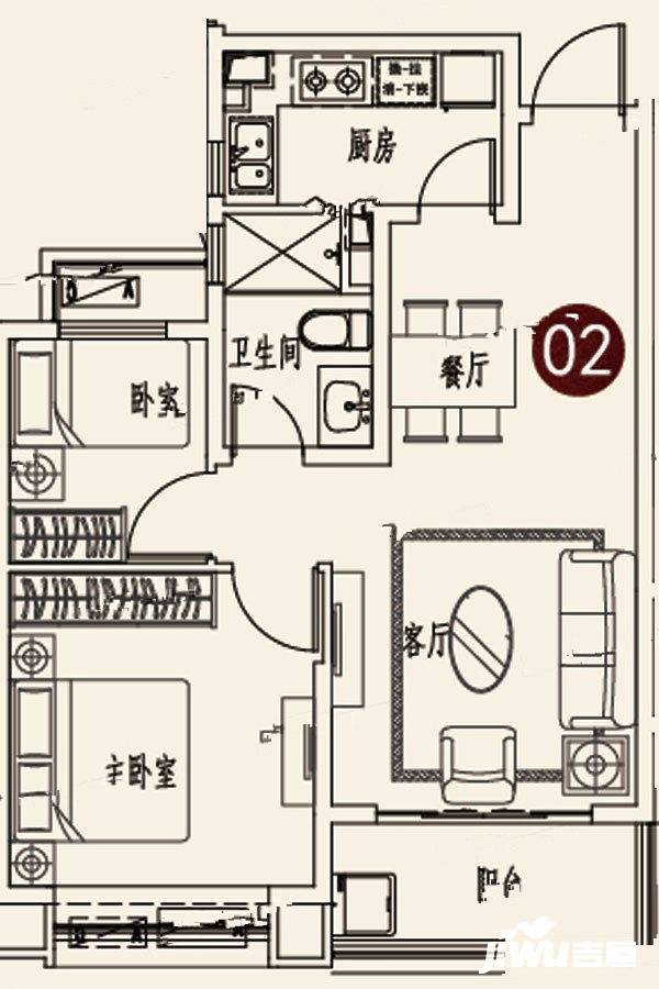 蓬莱海上帝景2室2厅1卫84.5㎡户型图