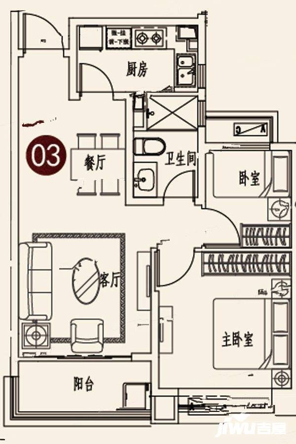 蓬莱海上帝景2室2厅1卫84.5㎡户型图