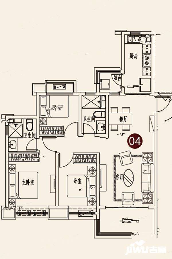 蓬莱海上帝景3室2厅2卫125.8㎡户型图