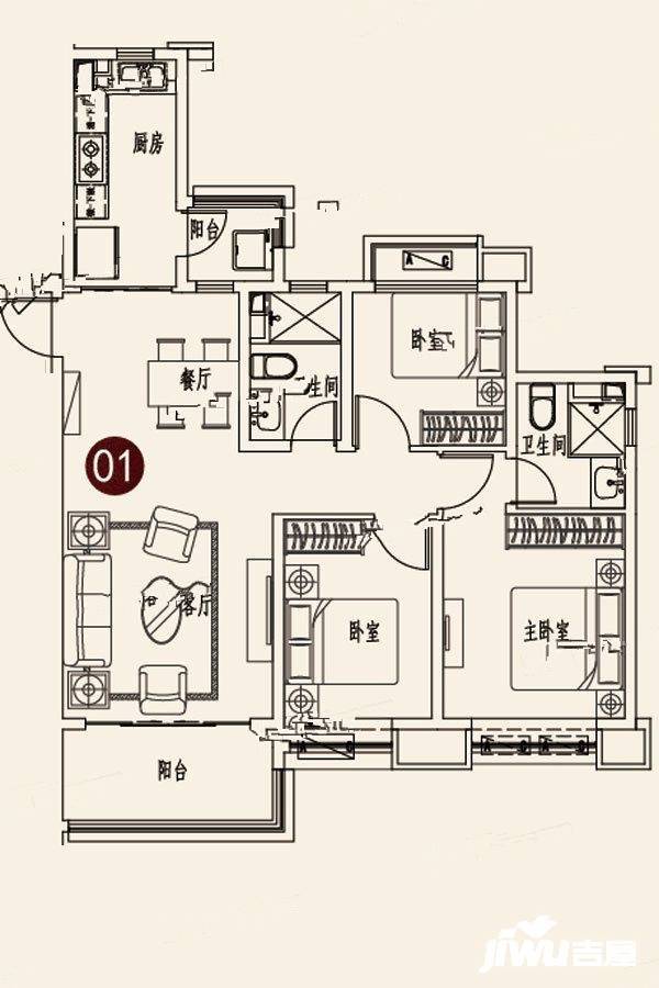 蓬莱海上帝景3室2厅2卫125.8㎡户型图