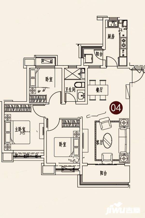 蓬莱海上帝景3室2厅1卫112.9㎡户型图