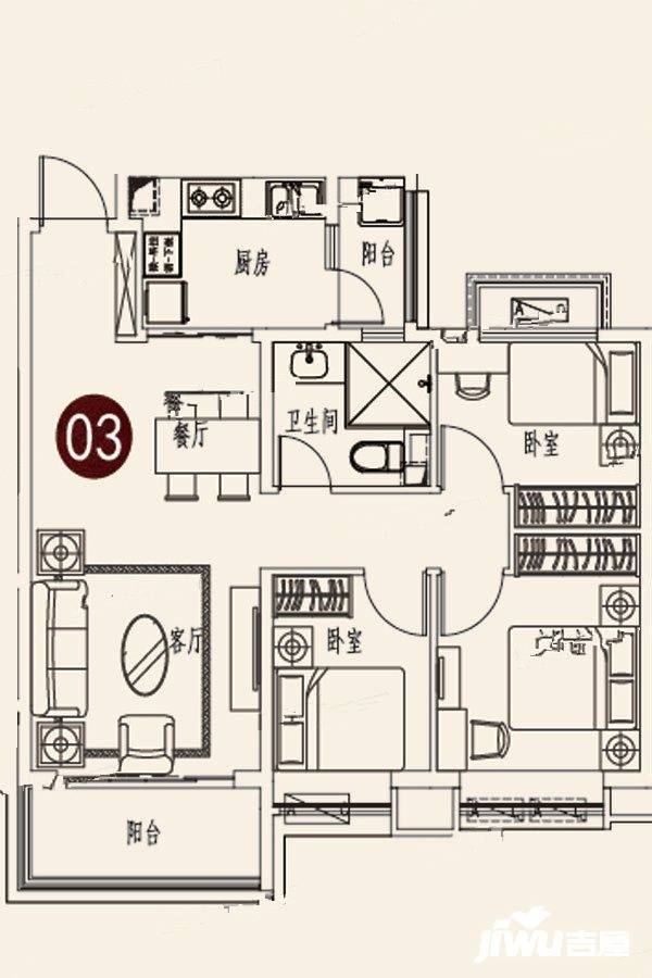 蓬莱海上帝景3室2厅1卫108.2㎡户型图