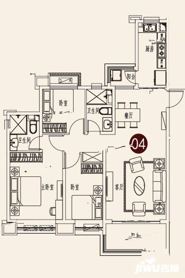 蓬莱海上帝景3室2厅2卫132.8㎡户型图