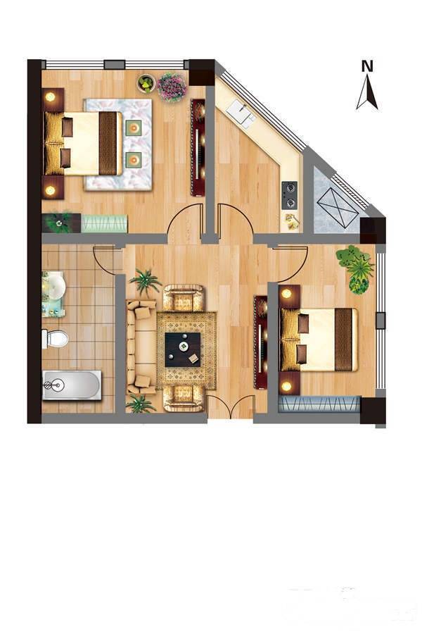 逍遥公寓2室2厅1卫92.9㎡户型图