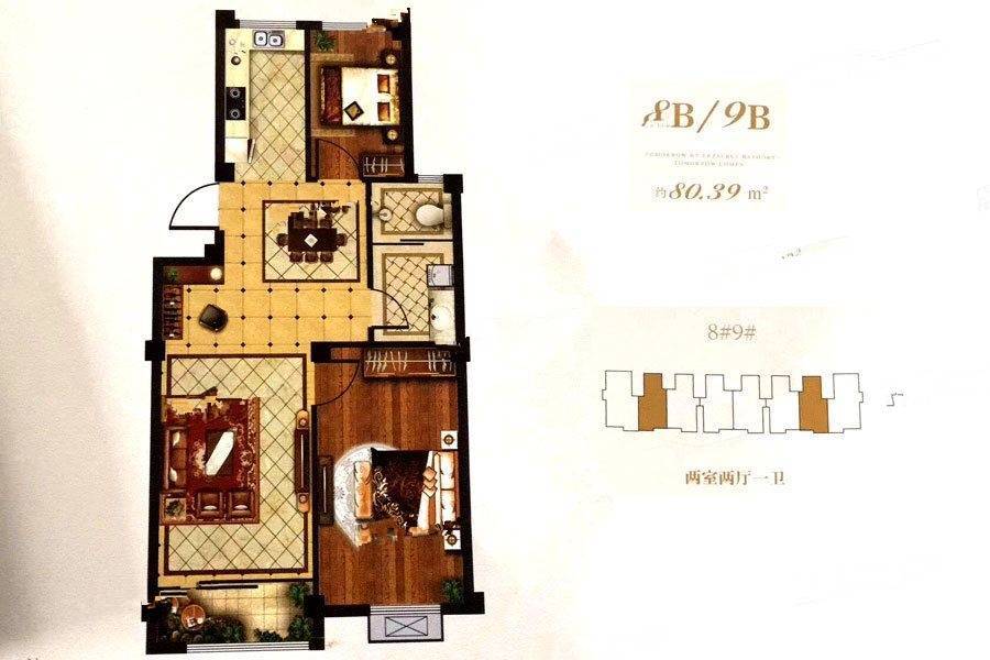 小城怡景2室2厅1卫80.4㎡户型图