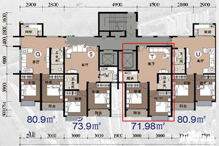 渤海湾国际公馆2室1厅1卫72㎡户型图