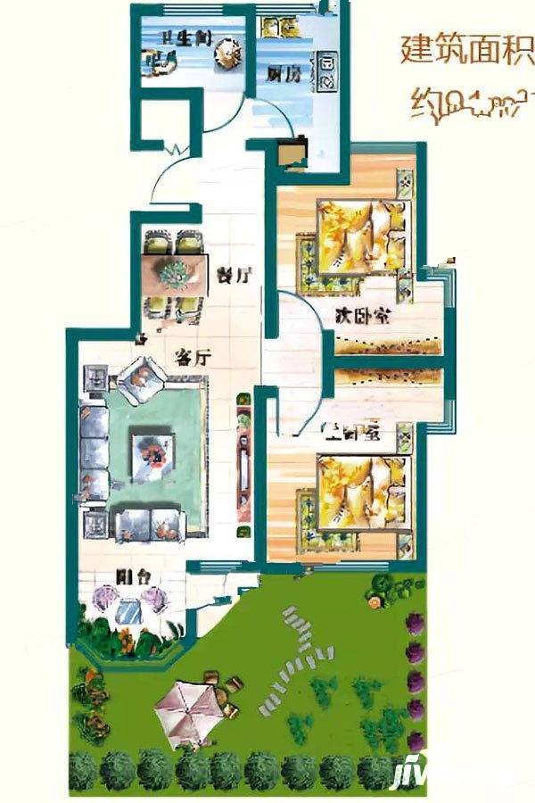 天赐椿城2室2厅1卫91㎡户型图