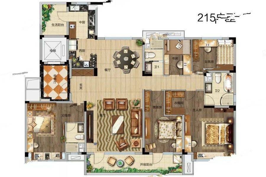 招远碧桂园天誉5室2厅3卫220㎡户型图