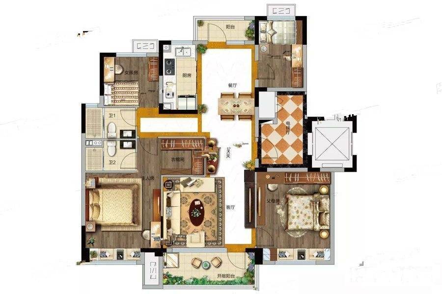 招远碧桂园天誉4室2厅2卫140㎡户型图