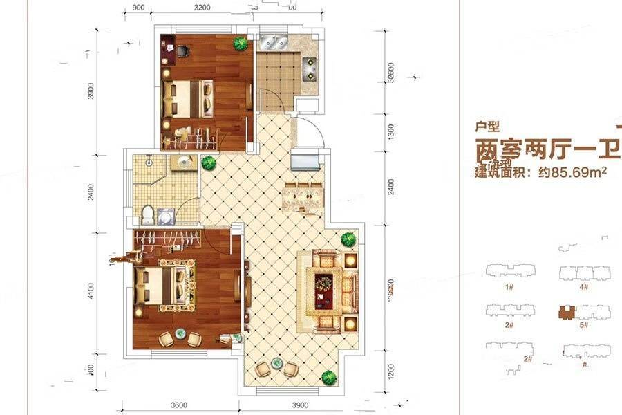 新海佳园2室2厅1卫85.7㎡户型图