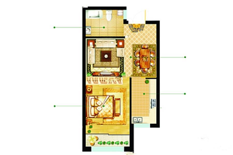 山海祥和苑1室1厅1卫46㎡户型图