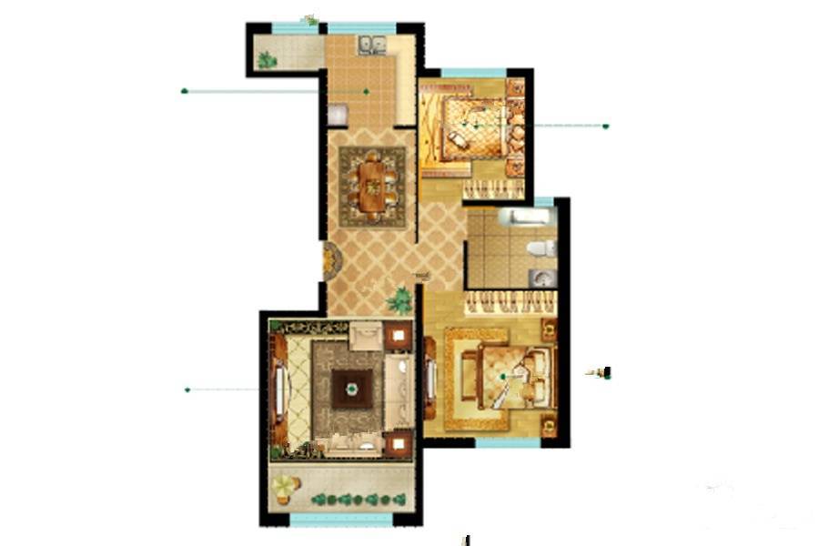 山海祥和苑2室2厅1卫93㎡户型图