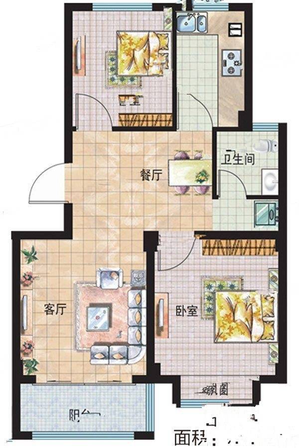 花香海2室2厅1卫65.2㎡户型图