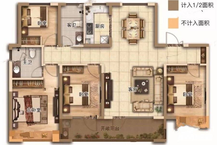 龙口中南熙悦4室2厅2卫143㎡户型图