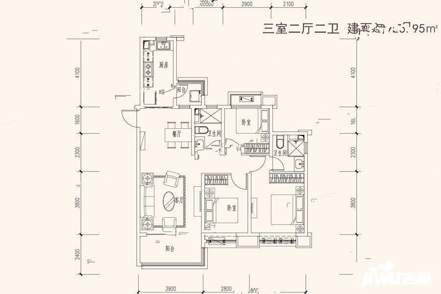 蓬莱海上帝景3室2厅2卫126㎡户型图