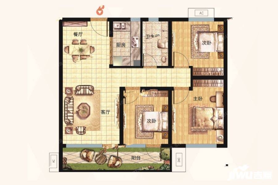 力高未来城3室2厅1卫95㎡户型图