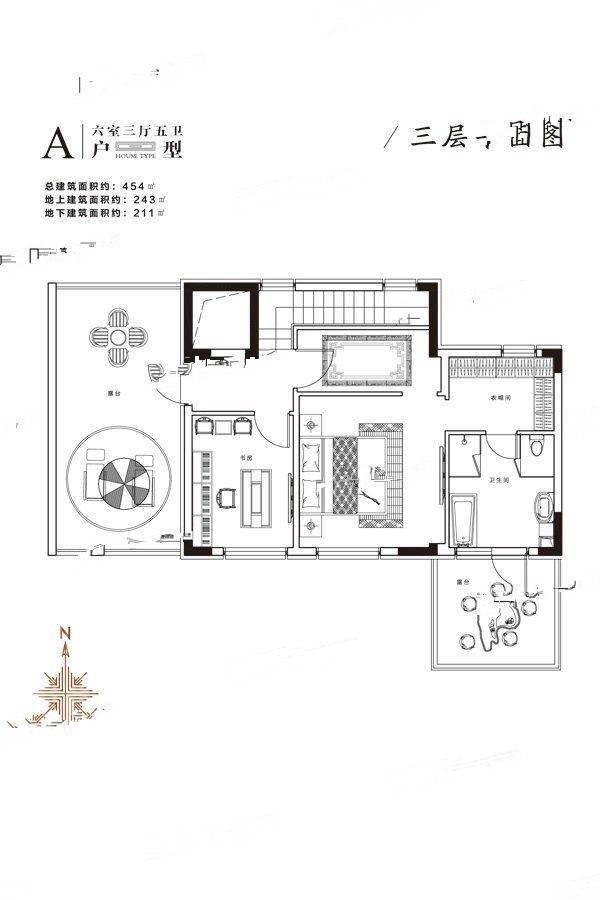 泰悦圣井院子6室2厅5卫454㎡户型图