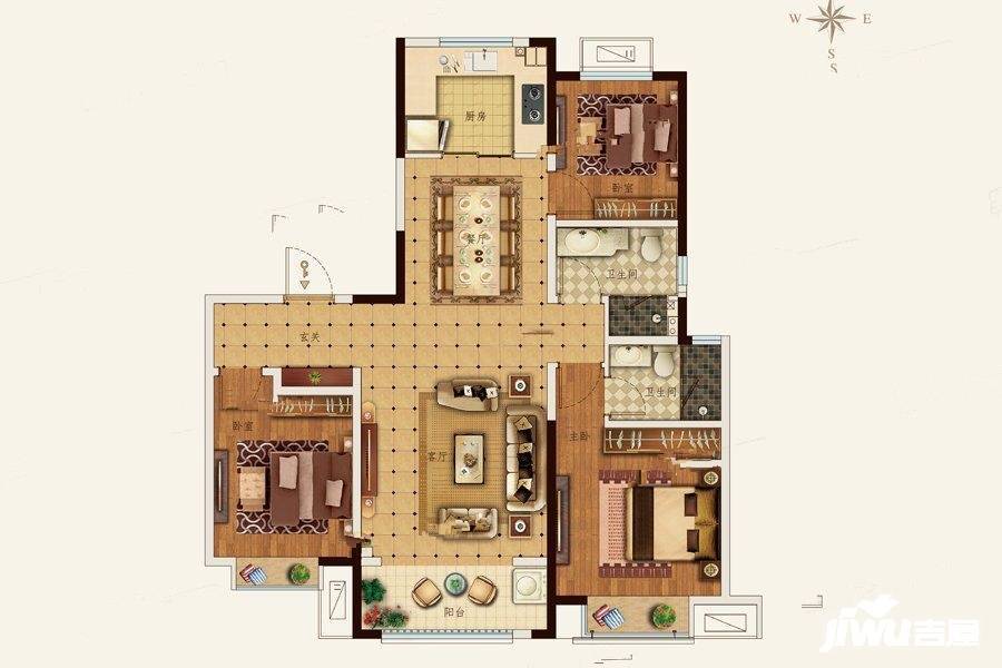 鑫苑悦泉湾3室2厅2卫124㎡户型图