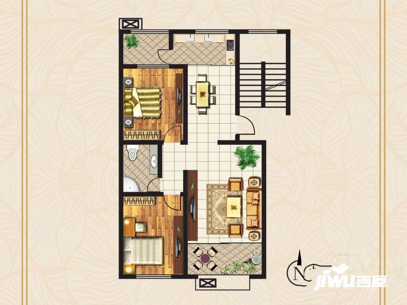 贵和瑞园2室2厅1卫95.6㎡户型图