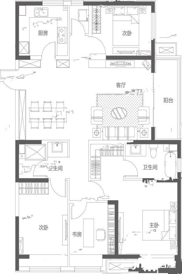 济南华润中心4室2厅2卫160㎡户型图