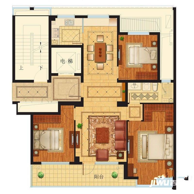 济阳绿城百合花园3室2厅1卫125㎡户型图