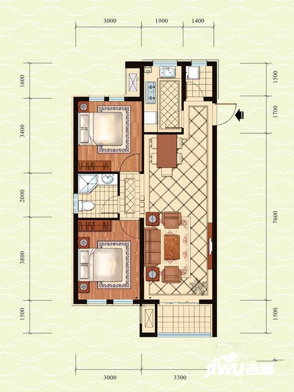 温泉国际2室1厅1卫85.9㎡户型图