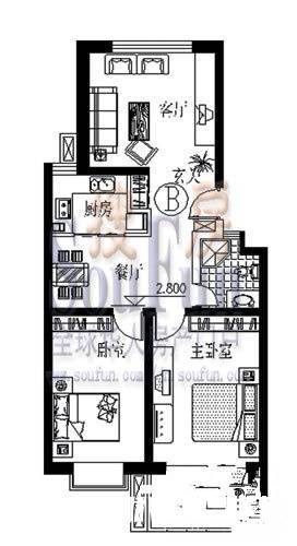 华鑫现代城2室2厅1卫86㎡户型图