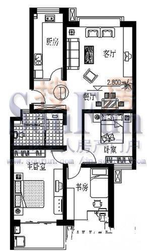 华鑫现代城3室2厅1卫110㎡户型图