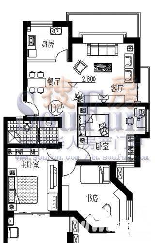 华鑫现代城3室2厅1卫120㎡户型图