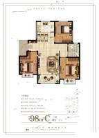 中铁锦悦名筑3室2厅1卫98㎡户型图