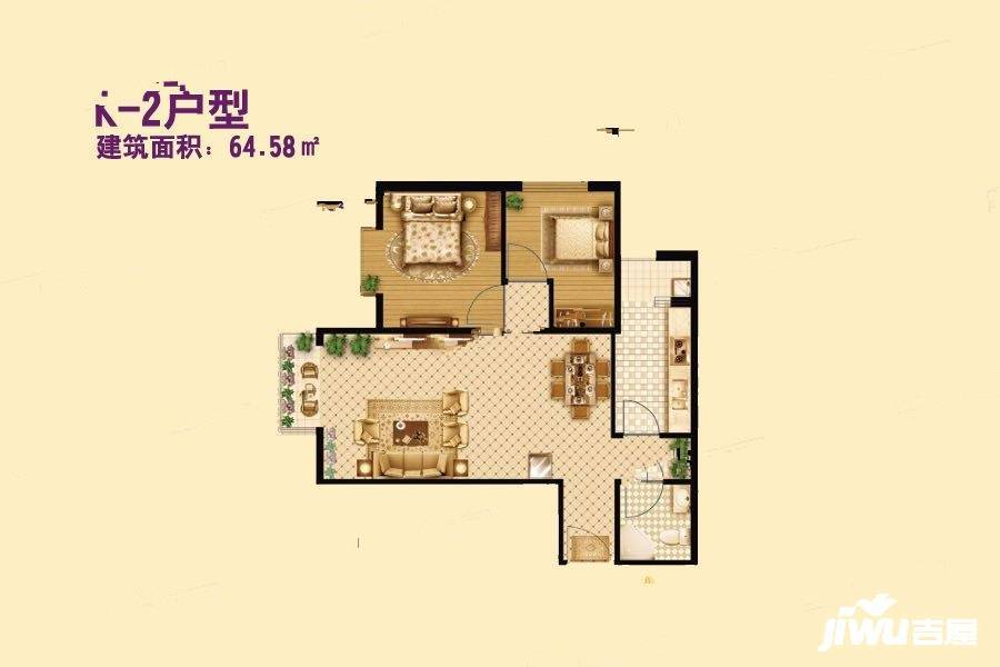 太阳城二期2室2厅1卫64.6㎡户型图